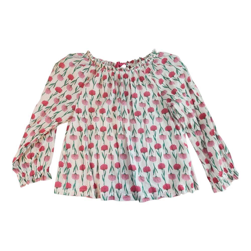 J.‎ Crew Factory Flora print womens top sz XL ruffle pink keyhole back bow